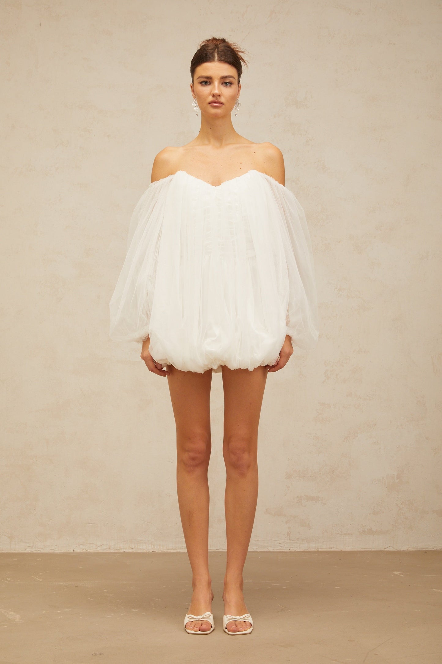 Avril layered bubble tulle mini dress in White