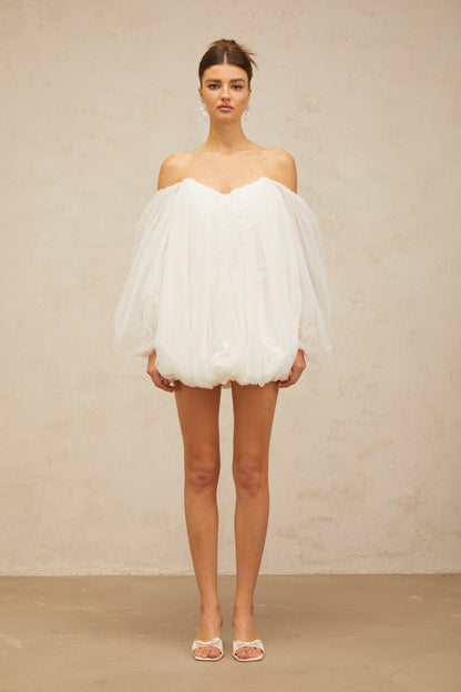 Avril layered bubble tulle mini dress in White