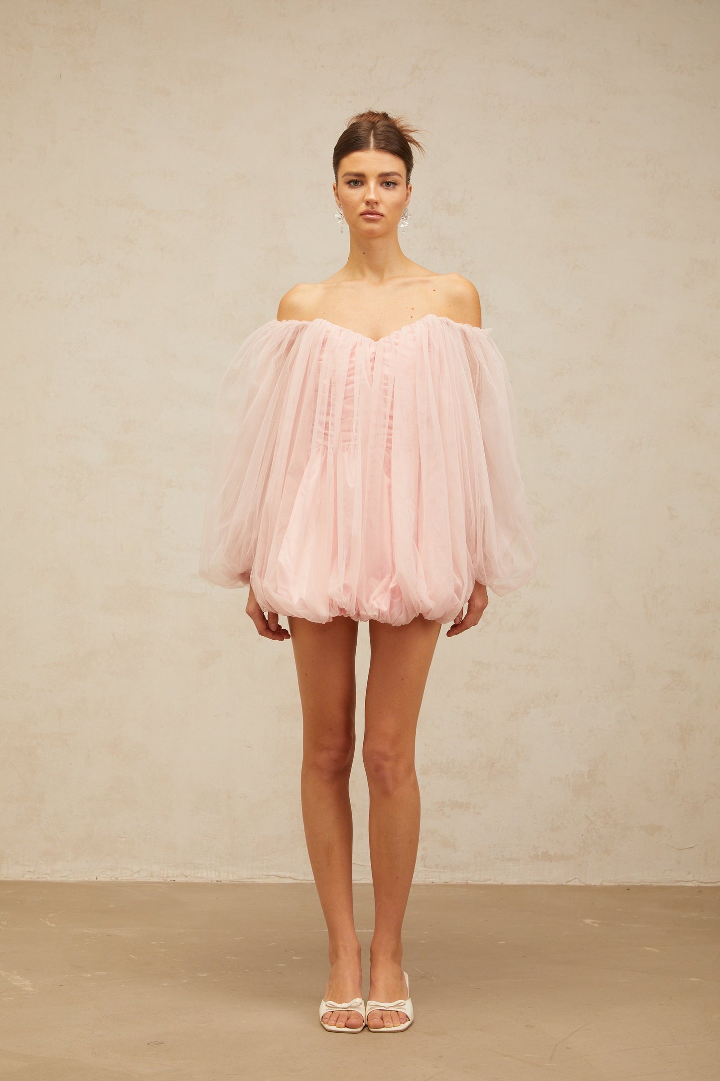 Avril layered bubble tulle mini dress in Pink