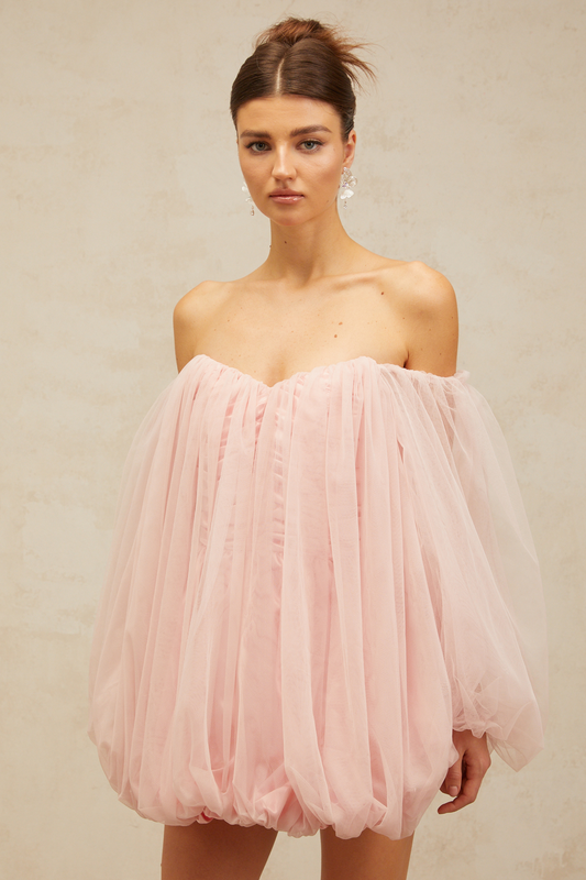 Avril layered bubble tulle mini dress in Pink