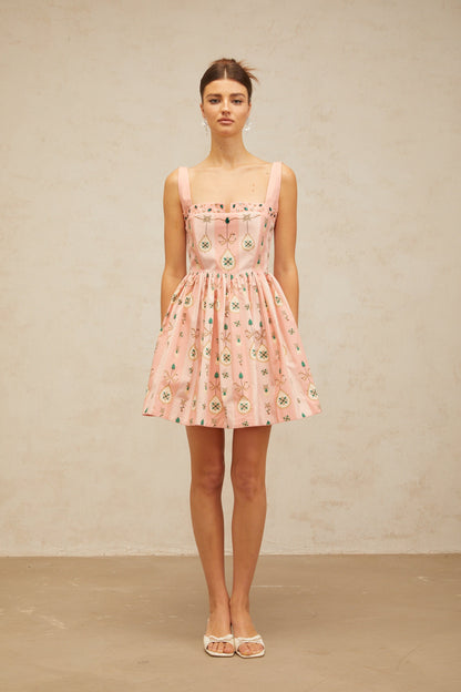 Osanne pink embellished pattern-print mini dress
