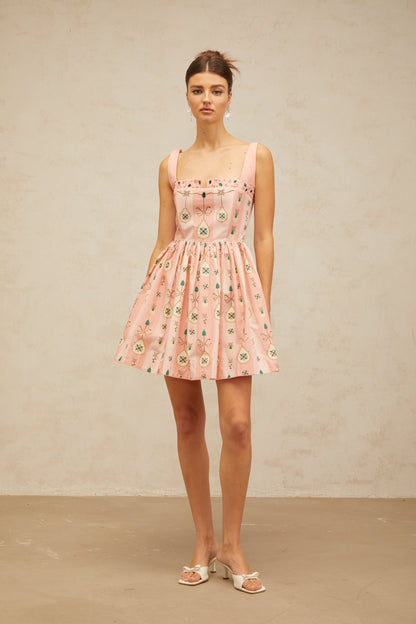 Osanne pink embellished pattern-print mini dress
