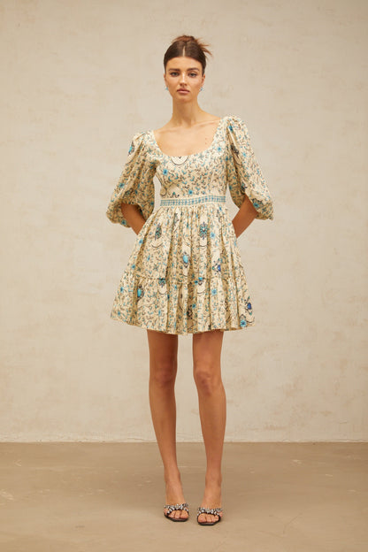 Odette neutrals floral-print pleated mini dress