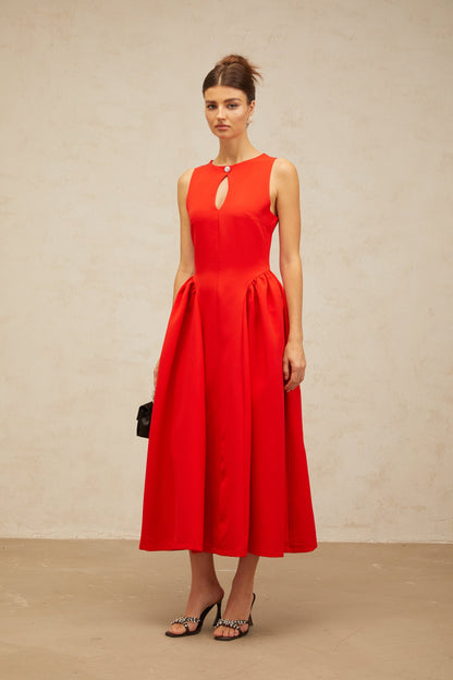 Narcisse red keyhole sleeveless midi dress