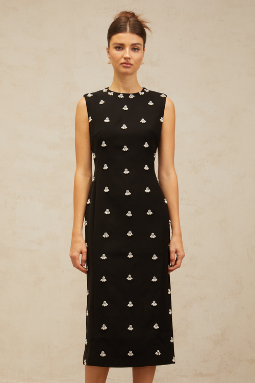 Xaviera black beaded tube midi dress