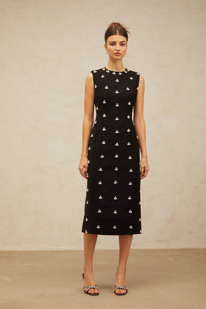 Xaviera black beaded tube midi dress