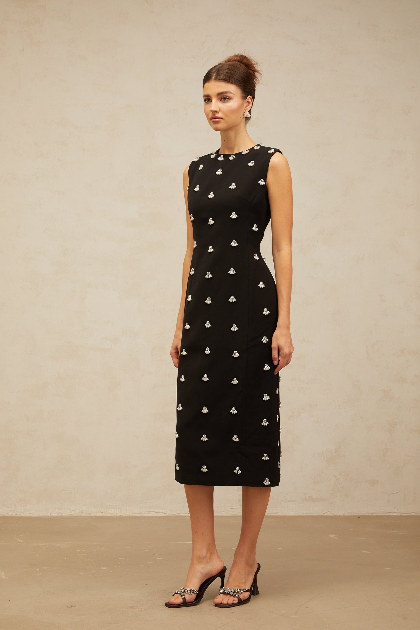 Xaviera black beaded tube midi dress