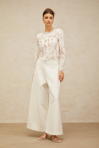 Monique white embellished floral-lace jacket