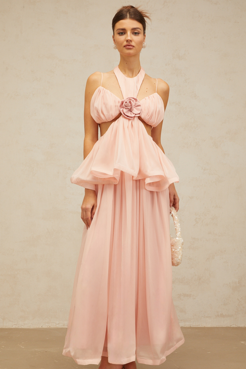 Danaé pink cut-out floral-appliqué maxi dress