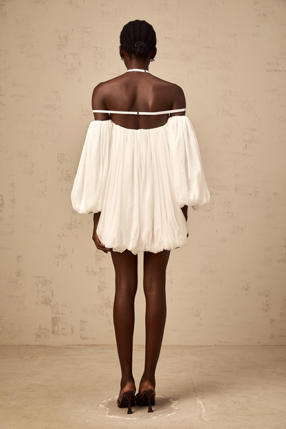 Hortense white floral-appliqué pleated tulle mini dress