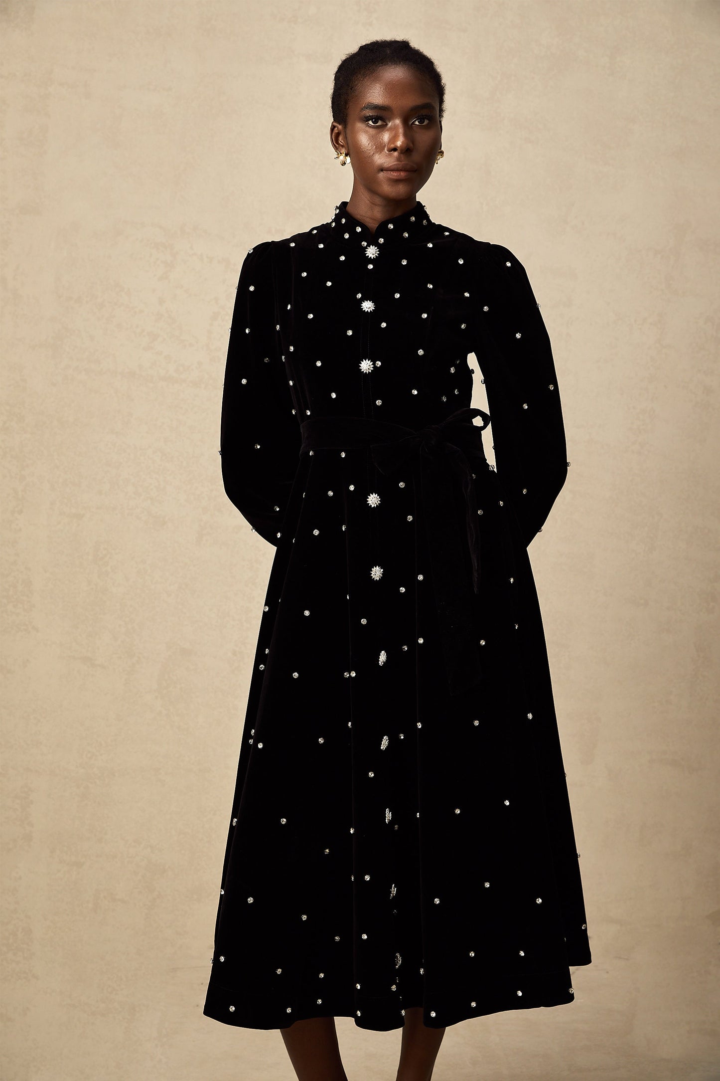 Lola black embellished velvet midi dress (US Only)