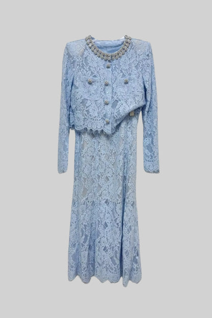 Sparkling Neckline Embellishments And Midi Skirt