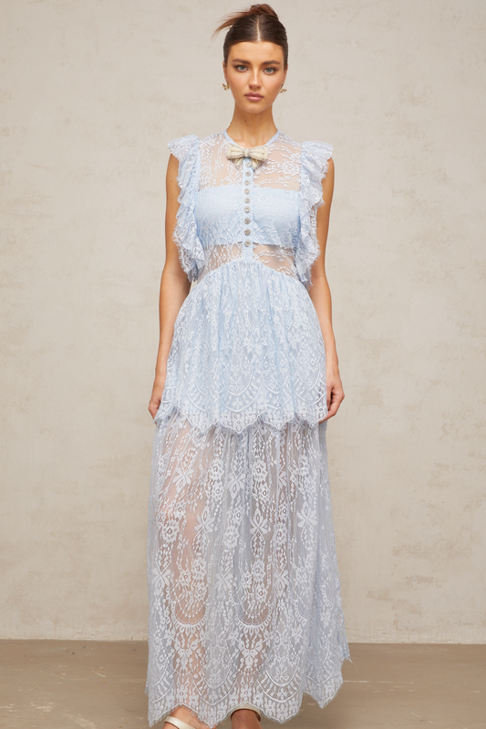 Capucine blue lace layered maxi dress