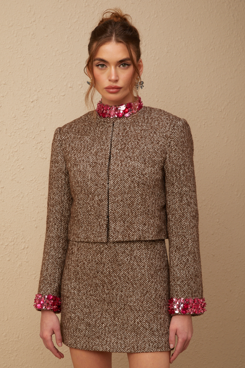 Allegra herringbone sequined jacket & dress matching set