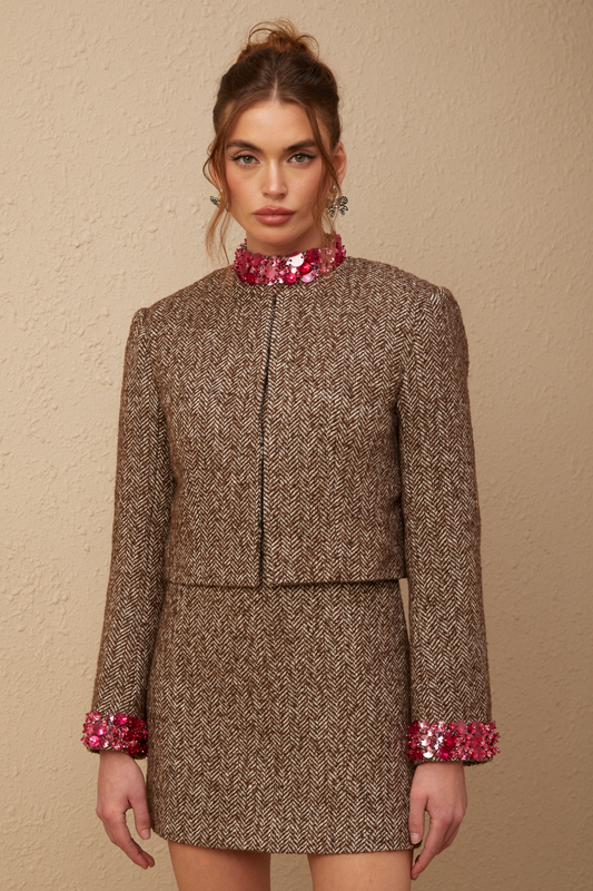 Allegra herringbone sequined jacket & dress matching set