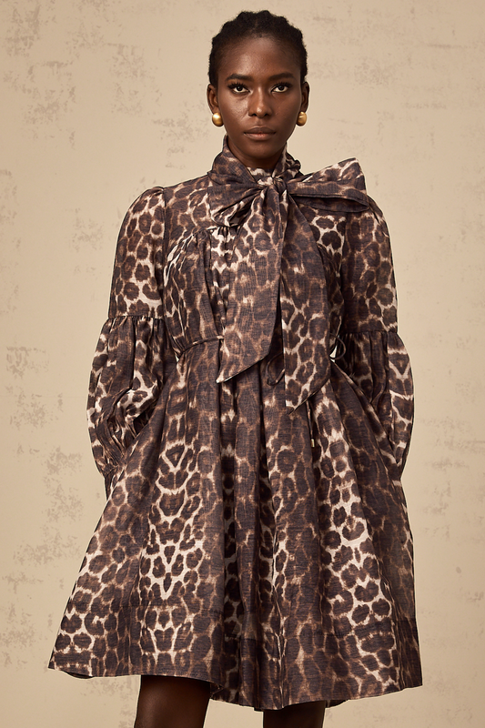 Xylène brown bowknot leopard-print mini dress