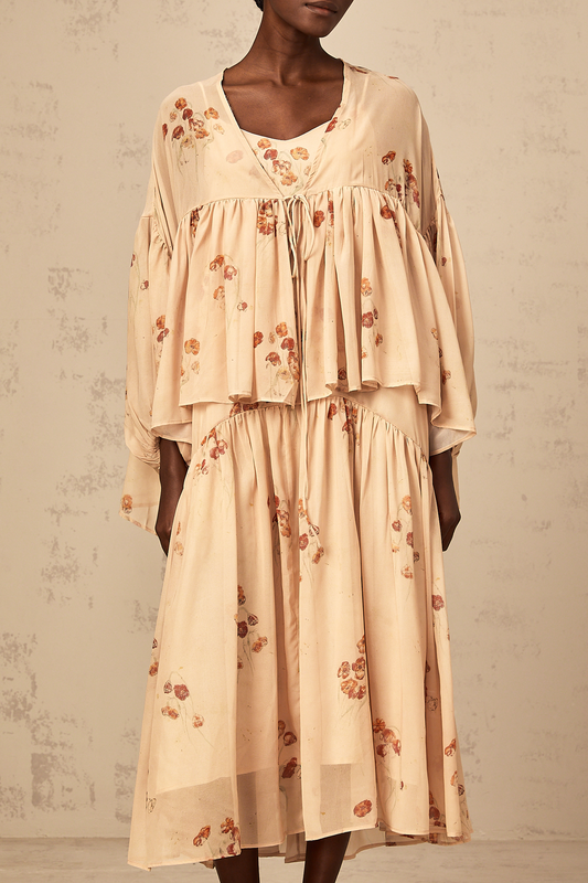 Maïa coral-pink floral-print pleated blouse & dress matching set