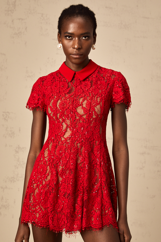 Hanne red sequined lace mini dress