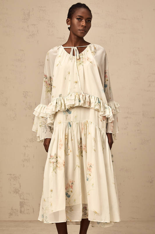 Mélissa floral-print ruffled blouse & dress matching set
