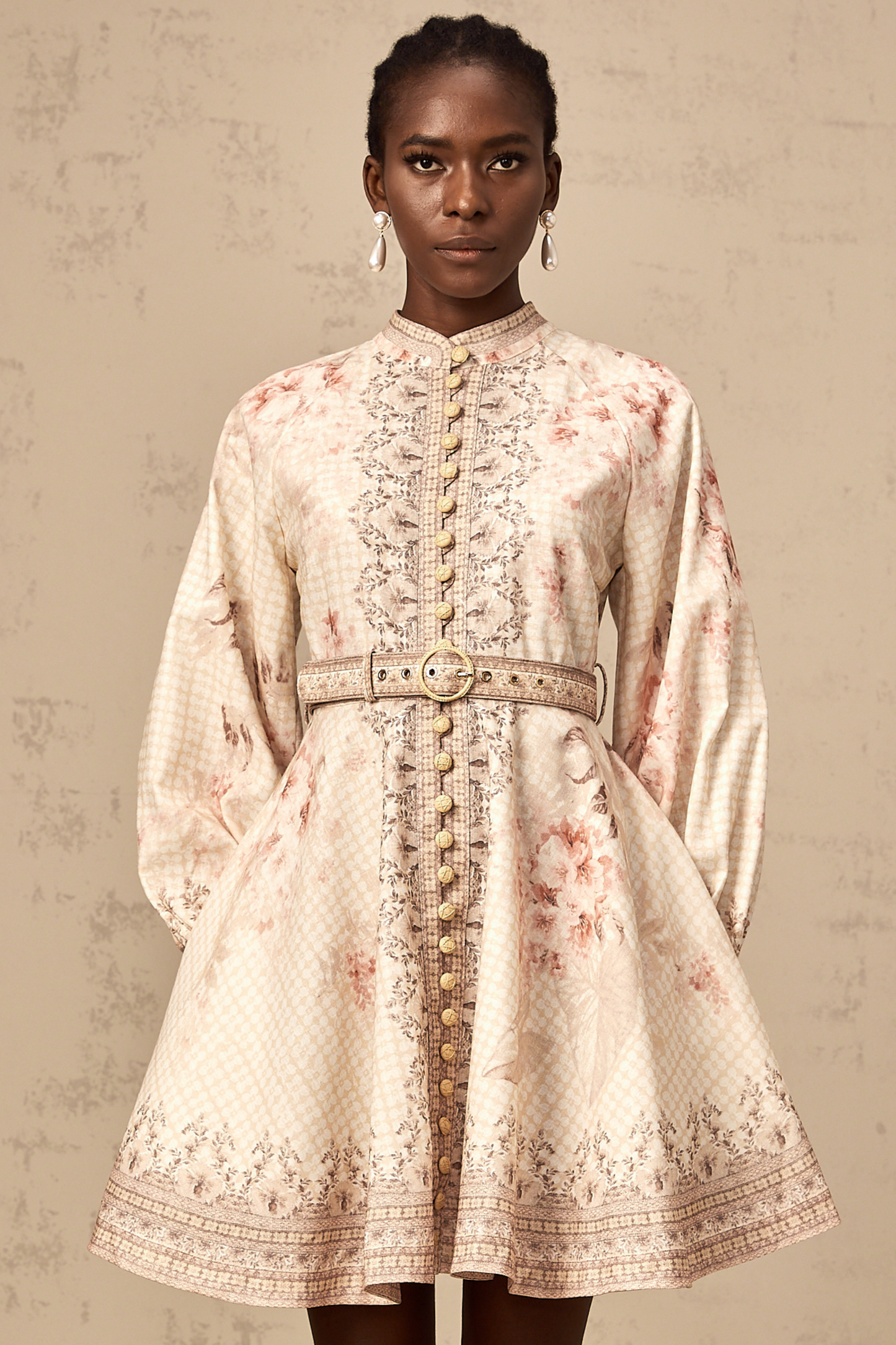 Quincia belted floral-print mini dress