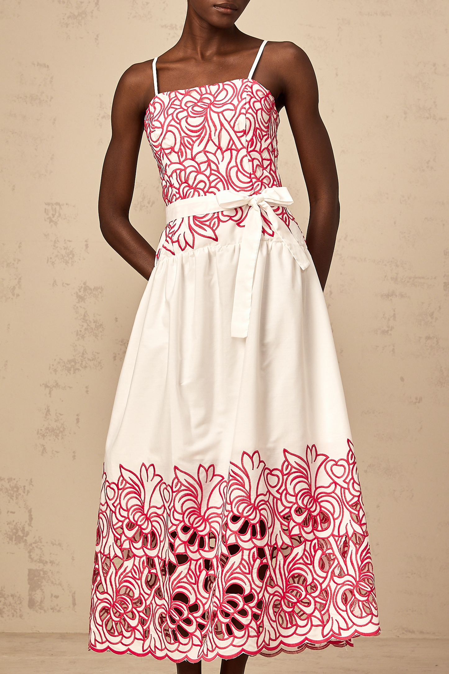 Béatrice pink cut-out embroidered midi dress