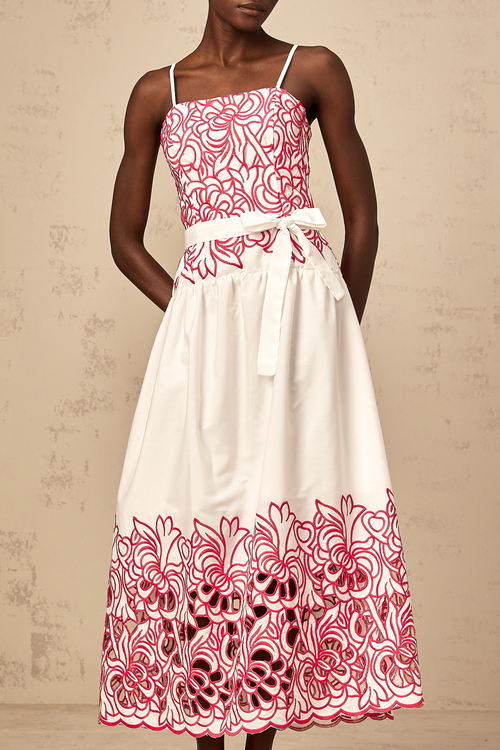 Béatrice pink cut-out embroidered midi dress