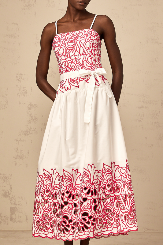 Béatrice pink cut-out embroidered midi dress