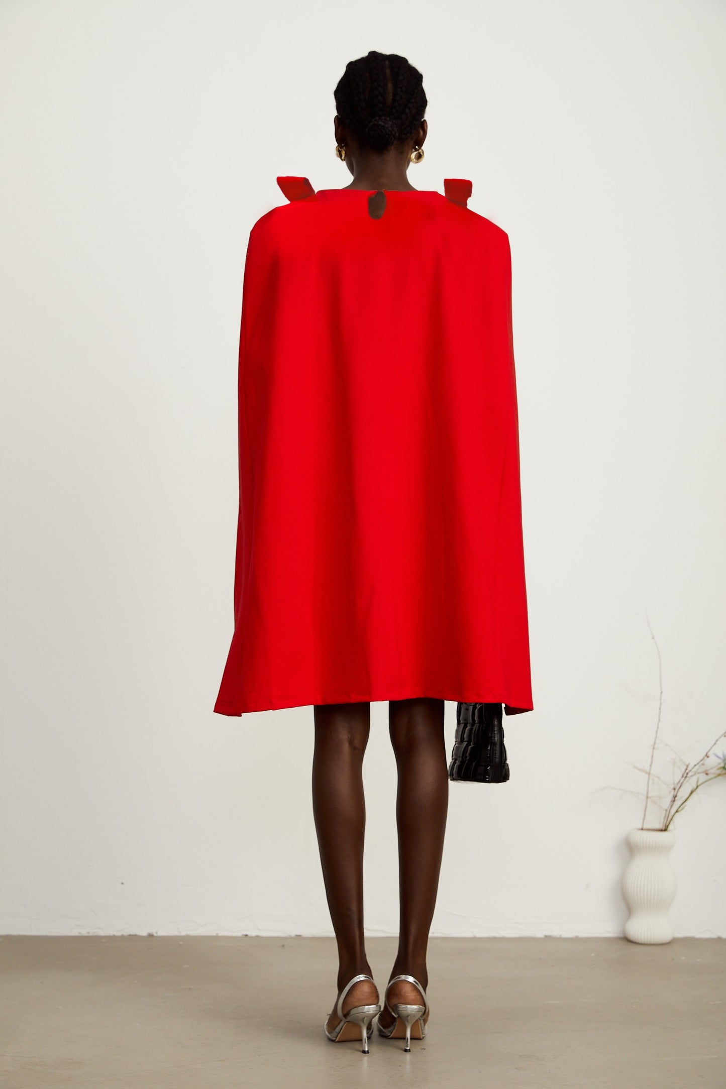 Judith red bow-detail cape mini dress