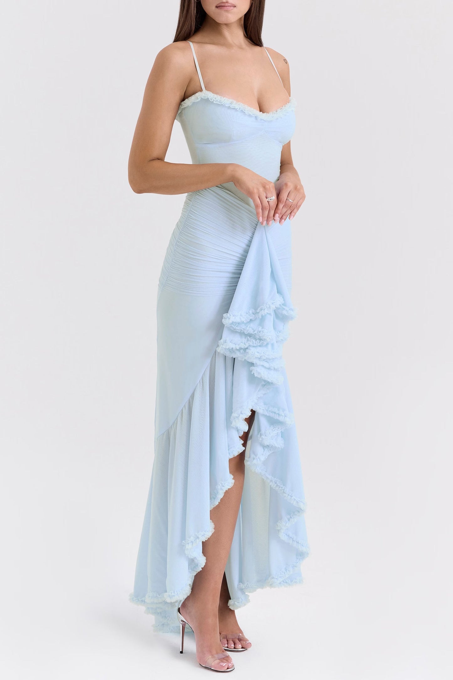 Viviane ruffle draped maxi dress in Blue