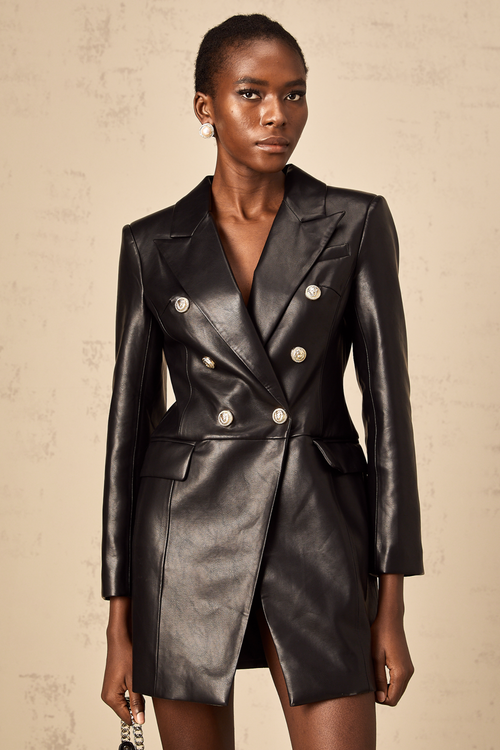 Gisèle black leather blazer mini dress