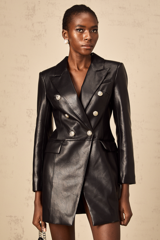 Gisèle black leather blazer mini dress