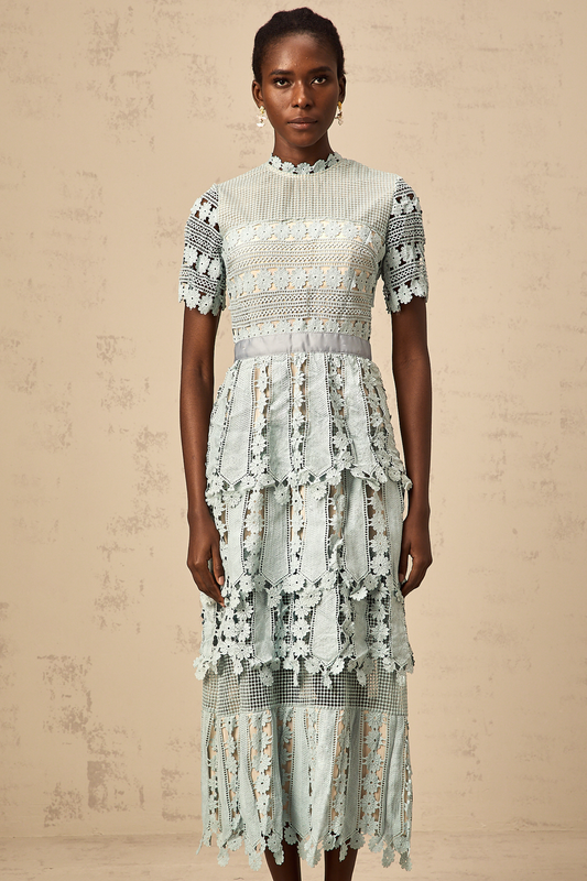 Océane green floral embroidery midi dress