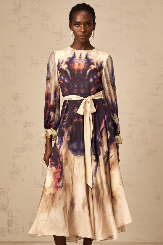Urbaine smudged graffiti-print silk midi dress