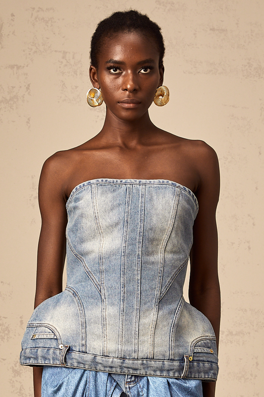 Yvonne blue off-shoulder denim top