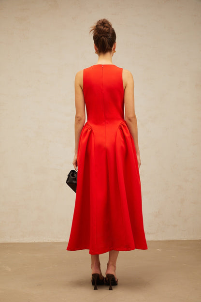 Narcisse red keyhole sleeveless midi dress