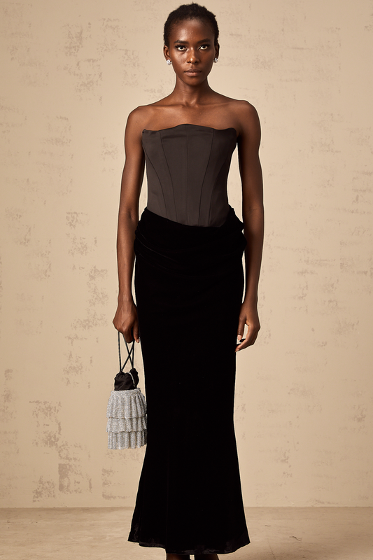 Aurore black velvet off-shoulder maxi dress