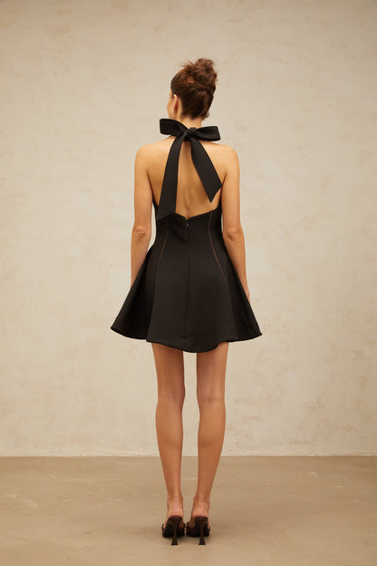 Quirine halterneck bow-detail mini dress in Black