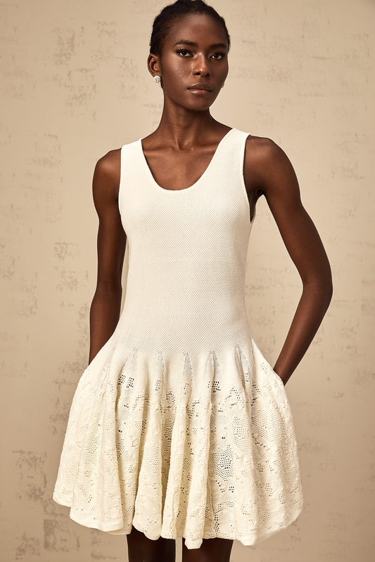 Éléonore white jacquard knit mini dress