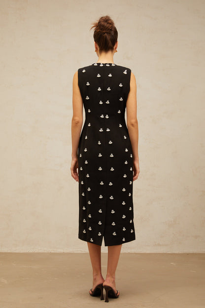 Xaviera black beaded tube midi dress