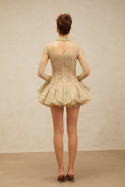 Mélodie green embroidered flared mini dress