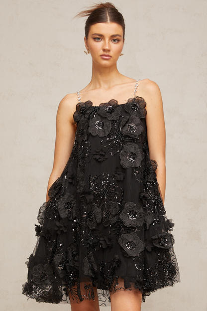 Suzette crystal-embellished floral mini dress in Black