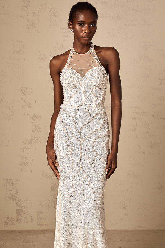 Sophie white faux-pearl embellished maxi dress