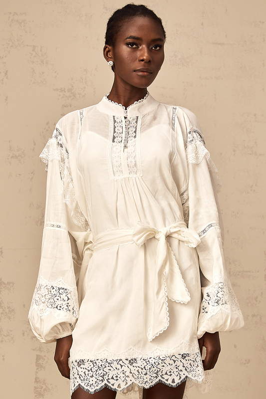 Reine white floral-lace-trim mini dress