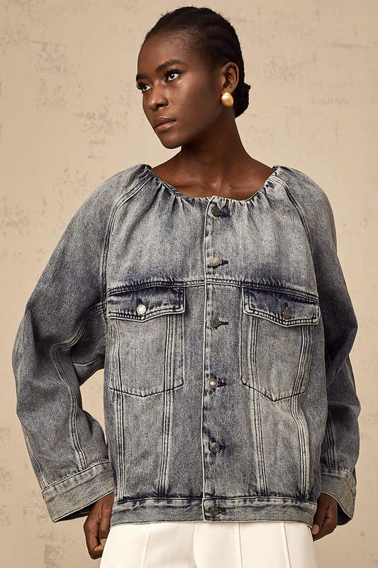 Joëlle blue collarless denim jacket
