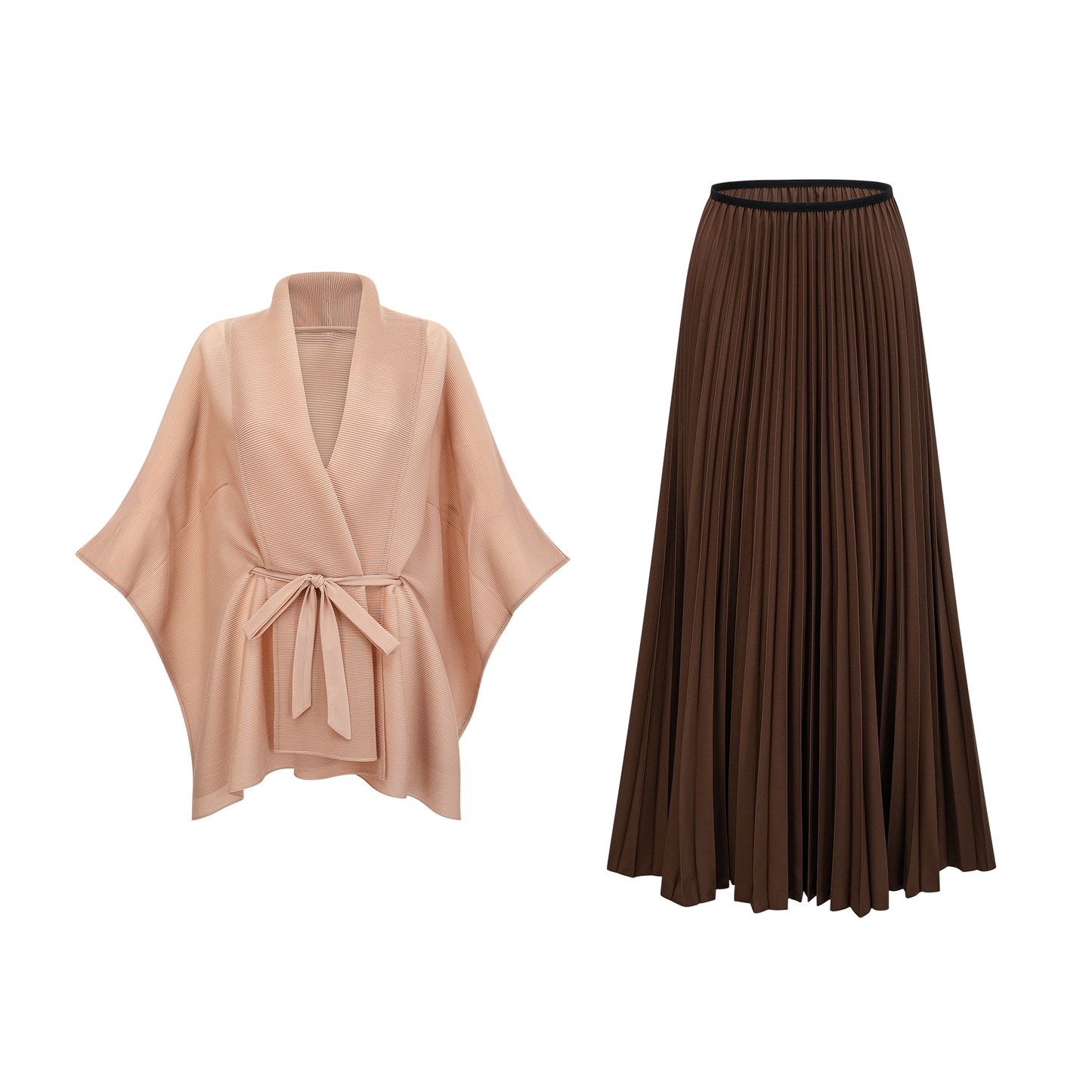 Adèle cape-design pleated top & skirt matching set