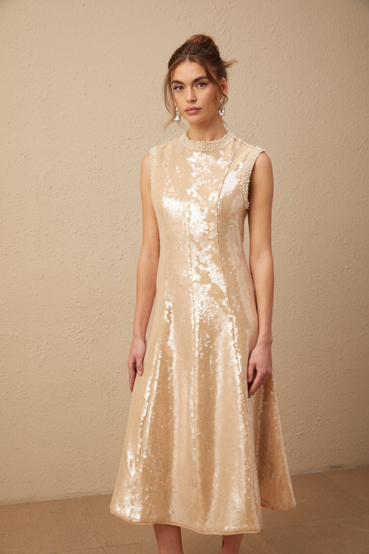 Ornella faux-pearl sequined midi dress