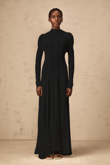 Athena wavy-pattern lace maxi dress in Black