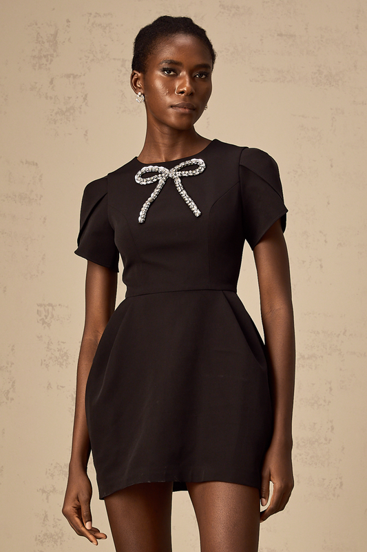 Josie black crystal-embellished bow mini dress(US Only)