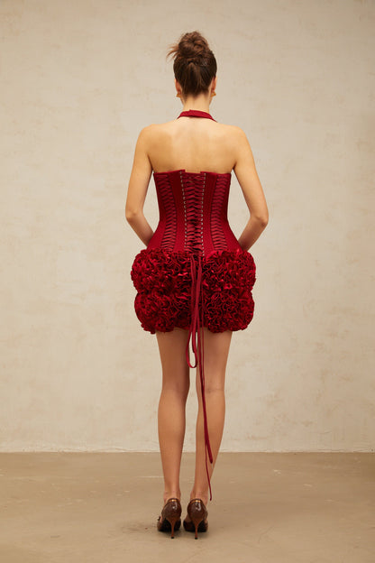 Paloma red halterneck lace-up top