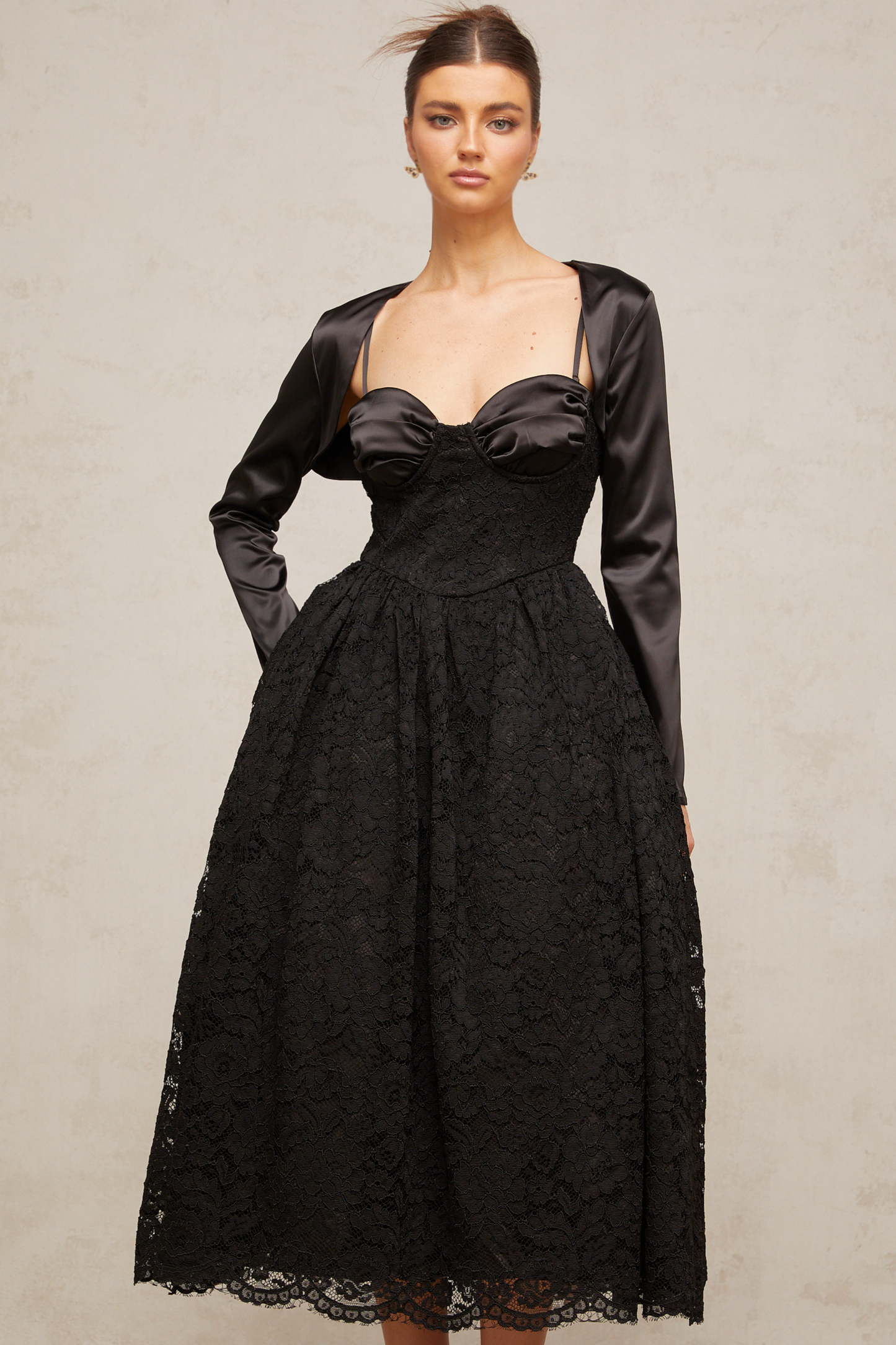 Sidonie black floral-lace top & dress matching set